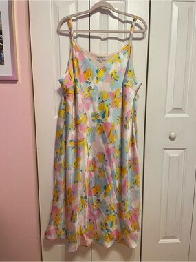 Skies Are Blue Pastel Floral Slip Dress in Pink, Yellow & Blue